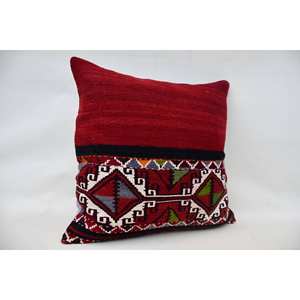 หมอนขนสัตว์โบฮีเมียนถักเย็บปะต่อกันโบฮีเมียน28X28นิ้วพิมพ์ลายดอกไม้สไตล์วินเทจสำหรับเครื่องนอนที่สะดวกสบายสีแดงหรูหรา - Product Image 2