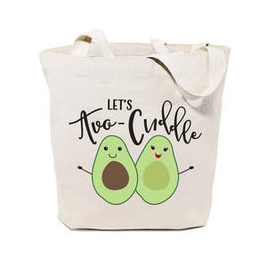 Durable Cotton Canvas Tote Bag Let's Avo-cuddle Simple Letter Cartoon Screen Printing Medium Size Zipper for Daily Use Gifts - Product Image 1