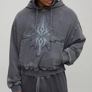 Lavage à l'acide avec patch broderie Double capuche haute qualité 100% coton hommes sweats à capuche pull lourd survêtement - Product Image 1