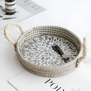 Bandejas decorativas de hierba marina, bandeja tejida de hierba marina, rafia, paja, contenedor para dormitorio y cocina - Product Image 4