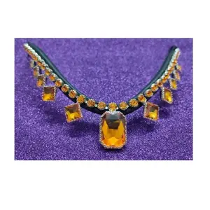 Logotipo personalizado Western Racing Hípica Equitación Ceja ecuestre Naranja Cristal Cuadrado Negro Marrón Cuero Cómodo Ceja de caballo - Product Image 1