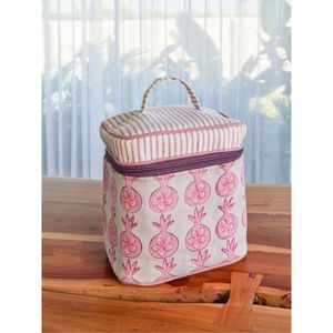 Trousse de Maquillage Rose Anar - Grande Trousse de Rangement en Toile de Coton avec Fermeture Éclair - Product Image 1