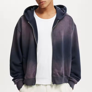 Sudadera con capucha desgastada de moda informal, Sudadera con capucha bordada recortada con cremallera de lavado ácido Vintage personalizada, sudaderas con capucha para hombre - Product Image 6