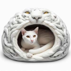 Blissful Cat Cave-Escondite de lana de tamaño pequeño Premium Lujoso Animal Patrón de rayas Cama para mascotas para tu amigo felino - Product Image 6