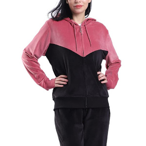 Survêtement à capuche zippé noir rose personnalisé pour femmes Sports d'hiver Ensemble de pantalons deux pièces à impression solide Survêtements de jogging d'entraînement décontractés - Product Image 3
