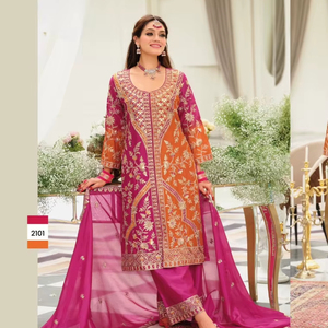 Vente en gros de Chinon lourd Séquence de broderie travail de rayonne formelle Kurti Palazzo ensemble pour les occasions de bal et de plage - Product Image 1