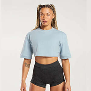 Camiseta Corta Personalizada de Cuello Redondo y Manga Corta para Mujer, Camiseta Corta Holgada de Algodón de Alta Calidad para Mujer - Product Image 5