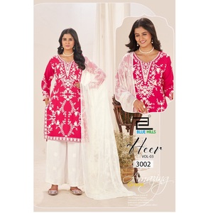 Nuevo Traje Étnico Indio de Rayón con Conjunto Palazzo y Dupatta, Bordado con Hilos, Traje Salwar para Mujeres Indias - Product Image 1