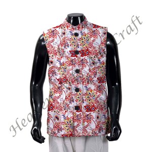 Veste indienne imprimée à la main pour hommes matelassée avec remplissage en coton nouveau Style manteau pour automne veste en coton imprimé bloc - Product Image 2
