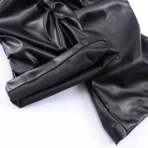 กางเกงหนัง PU จับจีบสำหรับผู้ชายเทรนด์แห่งชาติกางเกงลำลองทรงหลวมแนวฮิปฮอปทรงตรงโค้ง - Product Image 3