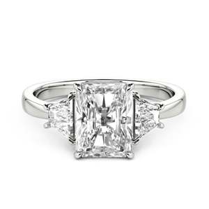 Jeulia Men's Moissanite Three Stone <b>Emerald</b> Cut Rhodium Plated Sterling <b>Silver</b> Engagement <b>Ring</b> - Product Image 1
