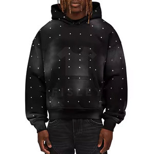 Sweat à capuche en molleton français 100% coton surdimensionné pour homme, logo personnalisable, vêtement décontracté d'hiver avec détails en strass - Product Image 1