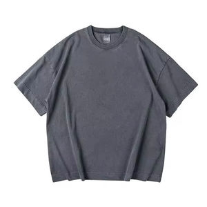 T-shirts surdimensionnés en coton délavé Vintage Tee coupe ample à manches courtes décontracté couleurs unies t-shirts pour hommes femmes - Product Image 1