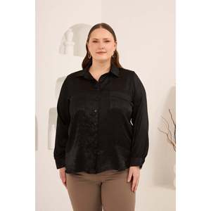 Blusa de Satén con Estampado de Piedras Negras para Mujer, Talla Grande, Marca RMG - Elegante Camisa de Poliéster Tejido para Primavera/Verano - Product Image 1