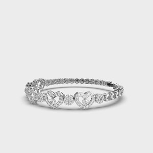 IGI Certified Lab Grown Diamond Heart Link <b>Bracelet</b> in <b>Solid</b> 925 Sterling <b>Silver</b> Round Cut Designer <b>Bracelet</b> - Product Image 2