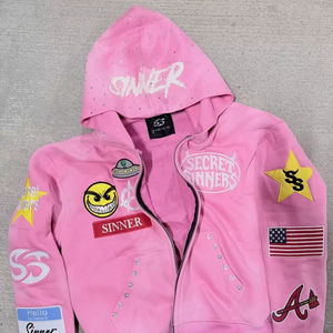 Sudadera con Capucha para Hombre de Alta Calidad, 100% Algodón, Estilo Desgastado, con Cierre, Lavado Ácido, Personalizada, con Pedrería y Costuras Reforzadas - Product Image 1