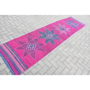 Alfombra de área grande rosa y azul moderna 2,6x10,3 pies alfombra de tejido plano turco para decoraciones de sala de estar adolescente - Product Image 2
