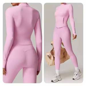 บอดี้สูทสตรีเสื้อท่อนบนแบบยืดได้สีพื้นมีซิปหน้าแขนยาวรัดรูปเซ็กซี่ - Product Image 5