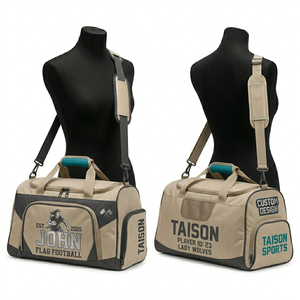 Sac de football américain pour femmes, toile polyester robuste 320 GSM, design beige et noir, logo personnalisé imprimé, sac de sport - Product Image 1