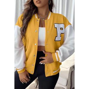 Veste universitaire d'hiver pour femmes, col montant, broderie de logo personnalisée, manches en cuir noir, style baseball universitaire, coton - Product Image 1
