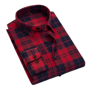 אדום וכחול משובץ מותאם אישית ארוך שרוול האחרון גברים של פלנל חולצות 100% כותנה ארוך שרוול לנשימה משובץ חולצות עבור איש