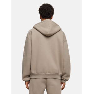 Sweat-shirt à capuche zippé surdimensionné pour homme, en coton marron uni, tissu French Terry, décontracté, pour l'automne - Product Image 6