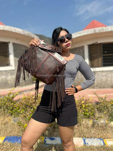 กระเป๋าสะพายพาดลำตัวแบบลำลองสำหรับผู้หญิง, กระเป๋าหนังวัวแท้แบบตะวันตก - Product Image 4