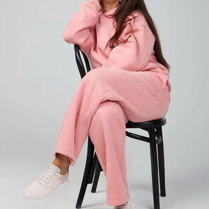 Logo personnalisé maman et moi tendance à manches longues sweats à capuche en polaire pantalon à jambes larges ensemble de vêtements de détente famille correspondant tenues survêtement - Product Image 2