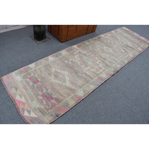Tapis turc 2,9 x 10,5 pieds, tapis de couloir vintage, tapis persan en laine gris rose - Product Image 2