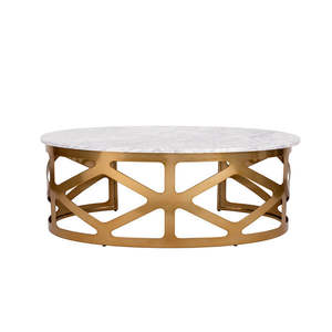 Mesa de té de mármol de diseño moderno con patas de metal para sala de estar de hotel inspirada en el lujo del norte de Europa - Product Image 5