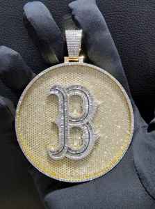 Custom Letter B Circle Pendant in <b>Gold</b> Finish Fully Iced VVS Moissanite Hip Hop Jewelry - Product Image 2