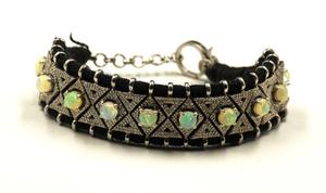 925 Sterling <b>Silver</b> Macrame <b>Bracelet</b> Natural Ethiopian Opal Cabochon Gemstone Single Cut Diamond Diamond <b>Bracelets</b> Bangles - Product Image 3