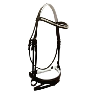 Brides de cheval équestre avec broband perlé doré en cuir véritable - Product Image 5