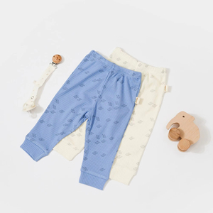 Pantalon unisexe en coton biologique pour nouveau-nés Pantalon d'hiver tricoté blanc bleu motif éléphant Taille élastique Vêtements décontractés pour bébés - Product Image 1