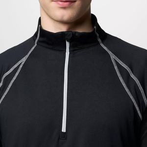 Vente en gros de tissu de marque de qualité 160g, coupe ajustée, couleur unie, pull à fermeture éclair quart de golf, logo personnalisé, 100% polyester respirant pour hommes - Product Image 2