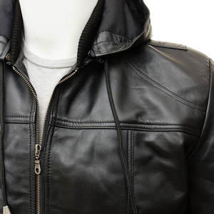Men's Casual Lightweight Leather Hooded <b>Jacket</b> Zipper Front Customizable Windproof <b>Waterproof</b> Outerwear <b>Winter</b> Outdoor - Product Image 4