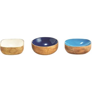 Tazones Pequeños para Servir Ensaladas de Bambú Ecológicos, Vajilla de Cocina de Madera con Interior de Esmalte de Color Moderno, Tazones para Sopa y Aperitivos - Product Image 1