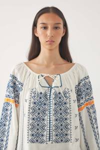 Boho Embroidered Cotton Peasant <b>Top</b> Women Blue Ethnic <b>Long</b> <b>Sleeve</b> - Product Image 2