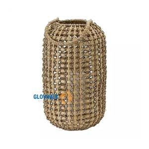 Vietrustic moderne tissé lanterne lumière ouragan bougeoir jonc de mer Jute lanterne suspendus bougeoirs - Product Image 1