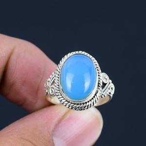 Tendencia 925 plata esterlina Calcedonia piedra preciosa anillo joyería hecha a mano plata estilo bohemio anillo joyería para mujeres regalo para niñas - Product Image 3