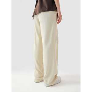 Pantalon décontracté taille mi-haute à jambes larges en tissu éponge respirant couleur crème avec détail de passepoil - Product Image 3