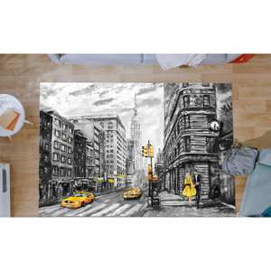Tapis imprimé - Jaune, Gris, Couple romantique, Petit, Vue sur la rue de New York, Porte d'entrée, Londres, Entrée, Tapis en chenille - Product Image 1