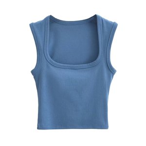 High Quality Women's Round Neck Solid Color Cotton Spandex Tank Top High Stretch <b>Ribbed</b> <b>Knit</b> Sleeveless Vest Custom Logo - Product Image 2
