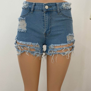 Logo personnalisé Sexy déchiré ourlet brut Jean short pour femme taille haute Short en jean personnalisé Denim pour femme taille haute lavé court - Product Image 2