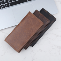 Dompet Kulit Asli Tipis untuk Kartu Kredit, Unisex, Perlindungan RFID, Lapisan Linen, Panjang, Desain Vertikal Lembut