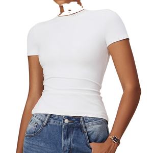 T-shirt respirant à col rond SK1219, 90% coton/10% élasthanne, léger, extensible, uni, manches courtes, yoga, course à pied, décontracté, ajusté - Product Image 3