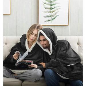 Sweat à capuche en flanelle tissée pour femmes et hommes, surdimensionné, chaud, portable, avec manches et poche - Product Image 6