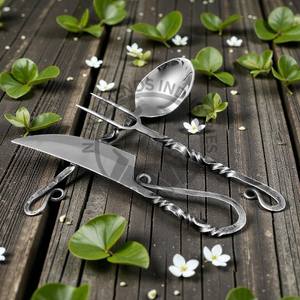 Juego de Cubiertos de Mesa, Forjados a Mano, con Mango Doble Trenzado, Pulido Espejo, Acero Inoxidable de Grado Alimenticio, Juego de Cubiertos Medievales para Comedor - Product Image 2
