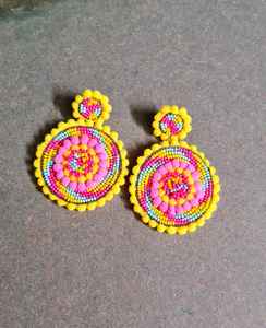 Boho <b>bead</b> earrings with turquoise design andy cascading <b>fringe</b>, unique jewelry gift - Product Image 3