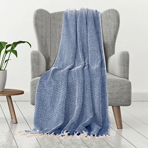 Jeté de couverture marocaine à pompons en coton de taille personnalisable tissé à la main Style Boho pour housse de canapé Design uni - Product Image 1